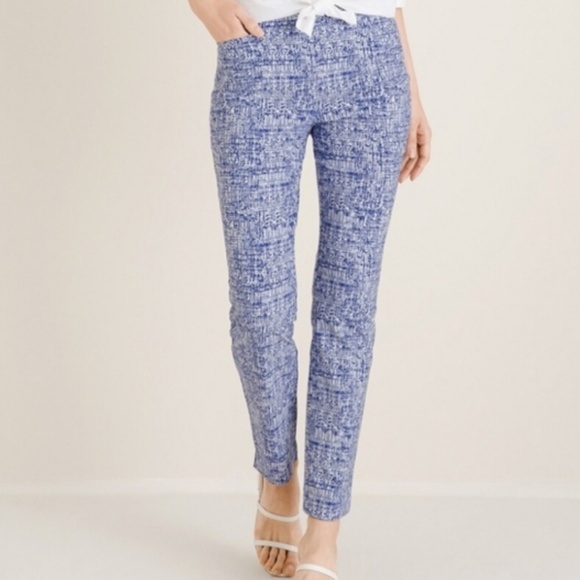 NWT Chicos Brigitte Blue Grid So Slimming Slim Leg Pant  Sz 6T - Picture 1 of 11